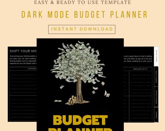 Dark Mode Budget Planner | Digital Budget Tracker PDF | Printable Expense Tracker, Savings Log, Monthly Finance Planner