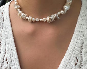 Chunky Freshwater Pearl Necklace: 14k Gold Filled Magnetic Clasp