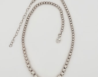 Vintage Sterling Silver Graduated Bead Necklace: Ball Chain, 16 inch