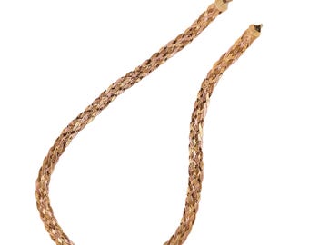 Vintage .925 Tri Gold Colored Flat Braided Herringbone Necklace