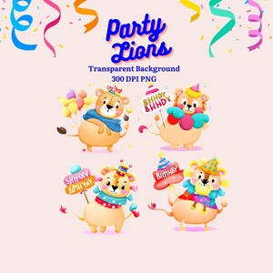 Chapeau de fête Lions, Lions de fête dodus pour anniversaires, cliparts fête d'anniversaire, cliparts pour les amoureux des Lions, Clipart fête de Lions, mignons Lions PNG