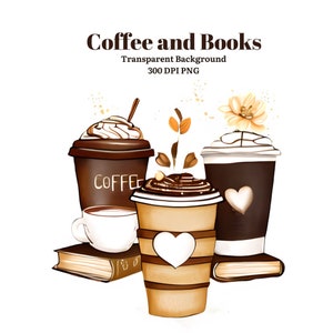 Kaffee und Buch Clipart, Kaffeebuch PNG, Für die Kaffeeliebhaber Clipart, Buchliebhaber Clipart, Kaffeebuch PNG, Boho Kaffee und Bücher