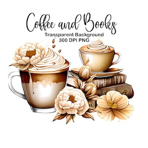 Kaffee und Buch Clipart, Kaffeebuch PNG, Für die Kaffeeliebhaber Clipart, Buchliebhaber Clipart, Kaffeebuch PNG, Boho Kaffee und Bücher
