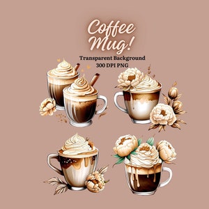 Kaffeetasse Clipart, Kaffee und Blumen PNG, Für die Kaffee-Liebhaber Clipart, Kaffee Clipart, Kaffee Kunst, Boho Kaffeetassen, Kaffee und Pfingstrosen