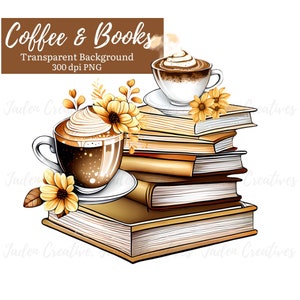 Kaffee und Buch Clipart, Kaffeebuch PNG, Für die Kaffeeliebhaber Clipart, Buchliebhaber Clipart, Kaffeebuch PNG, Boho Kaffee und Bücher