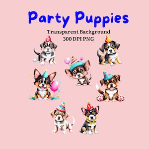 Chapeau de fête chiots, mignons chiots de fête pour anniversaires, cliparts fête d'anniversaire, cliparts pour les amoureux des chiens, clipart fête de chien, mignon chien PNG