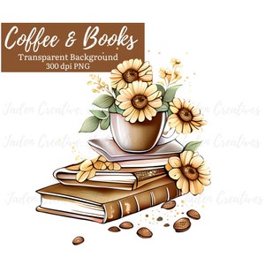Kaffee und Buch Clipart, Kaffeebuch PNG, Für Kaffeeliebhaber Clipart, Buchliebhaber Clipart, Kaffeebuch PNG, Boho Kaffeebücher, Bücherstapel