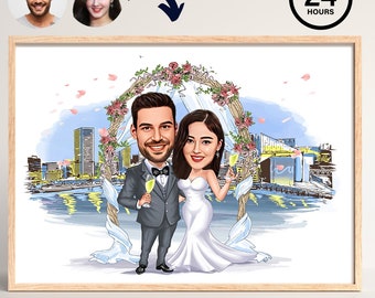 Personalisierte Hochzeit Cartoon Kunst, Geschenk zum 5. Jahrestag, Hochzeit Illustration, Benutzerdefinierte Braut Zeichnung, Hochzeitsporträt