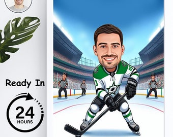 Personalized ice hockey caricature art, Hockey Cartoon, Ice hokey player gift, Sports Fan Art, Custom Portrait