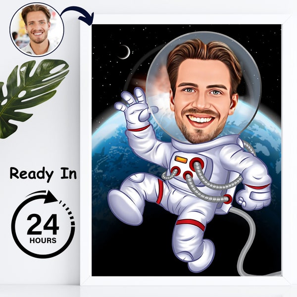Personalized astronaut caricature art, Astronaut Caricature, Space Lover Gift, Astronaut fun gift, Astronaut Cartoon, caricature art