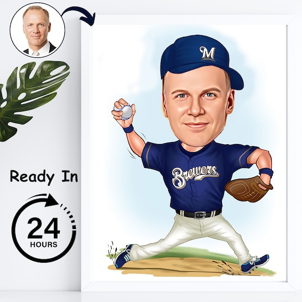 Personalized Funny Baseball Caricature Art Gift, Baseball Cartoon, Unique Baseball Gift, Digital Portrait