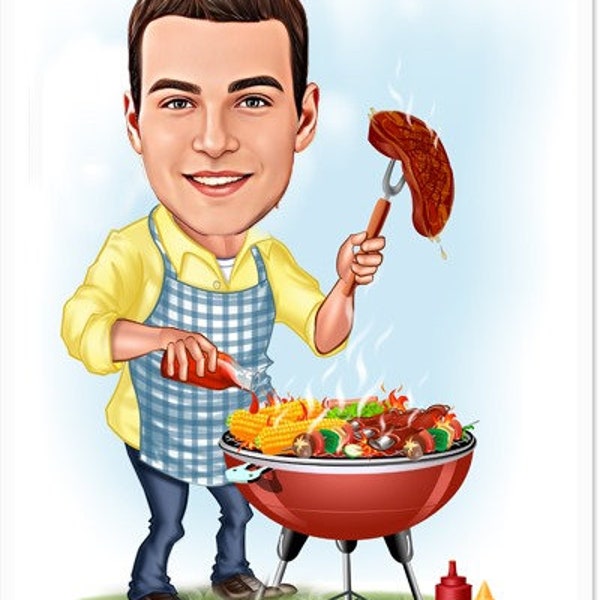 Custom BBQ grill caricature art | bbq gift for dad | bbq gift for men | king of grill svg | custom caricature | unique bbq gift