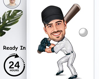 Personalized Baseball Player Gift, Baseball Player Caricature, Funny Baseball Player Portrait for Men, Baseball Lover Gift