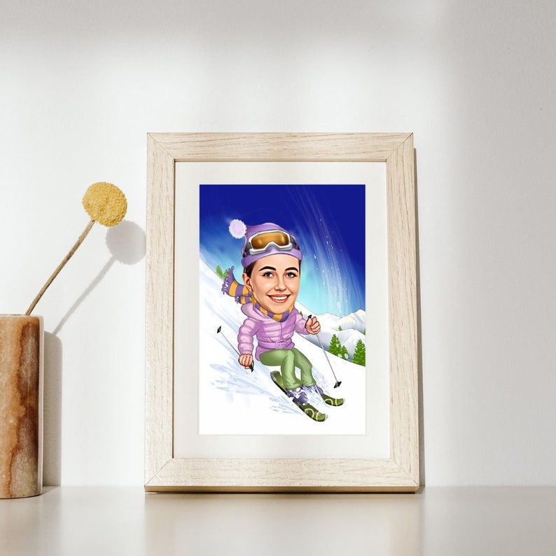 Custom Ski Woman Caricature Art Skiing Gift Skier Wall Art Etsy