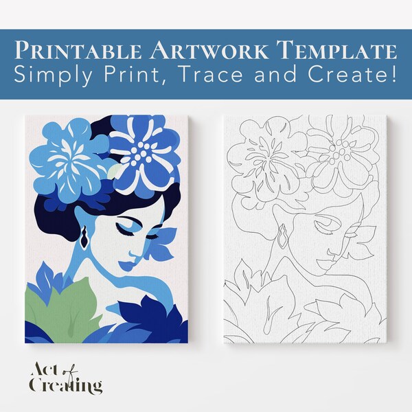 Printable Trace Artwork Template Hydrangea Lady Instant Download Tracing Page Digital File Perfect Paint and Sip Events Create Your Own Art