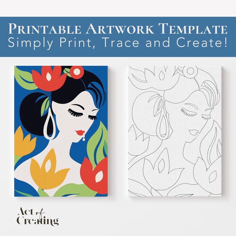 Printable Trace Artwork Template Tulip Lady Abstract Instant Download ...