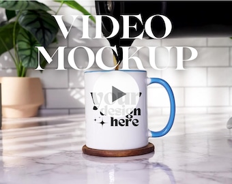 Blue Accent Mug Mockup Video | Mug Mockup Video | Blue Handle Mug Mockup Video | Two Tone Mug Mockup | 11 Oz Mug Mockup