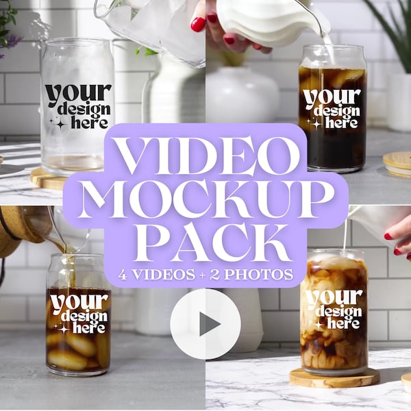 Frosted Glass Can Mockup Video | 16 Oz Glass Can Mockup | Libbey Glass Mockup | Beer Can Glass Mockup | Video Mockup Bundle | High Quality