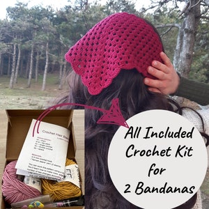 Kit para hacer pañuelos de ganchillo: Bufanda para el cabello DIY para principiantes