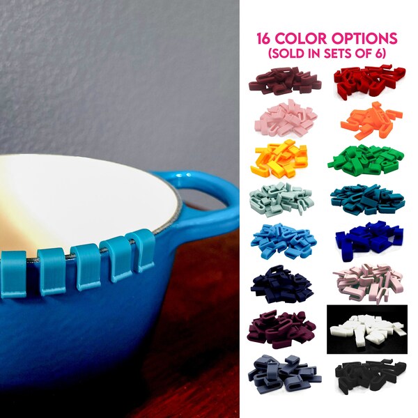 Cast Iron Pot Protector Clips Set Made To Fit LE CREUSET STAUB Tramontina Dutch Oven 16 Different Color Options Display Bumper Gift For Cook