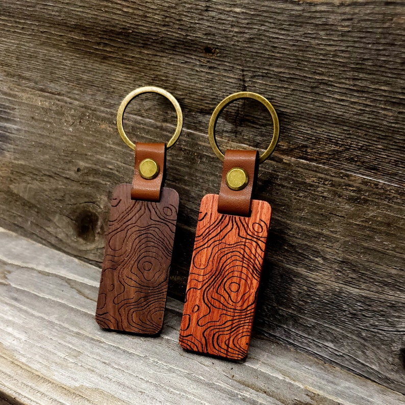 Epic Adventure Topo Keychain Topo Map Wood & Leather Combo for Hikers