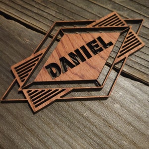 Art Deco Style Personalized Laser-Cut Wood Ornament Gift Tag