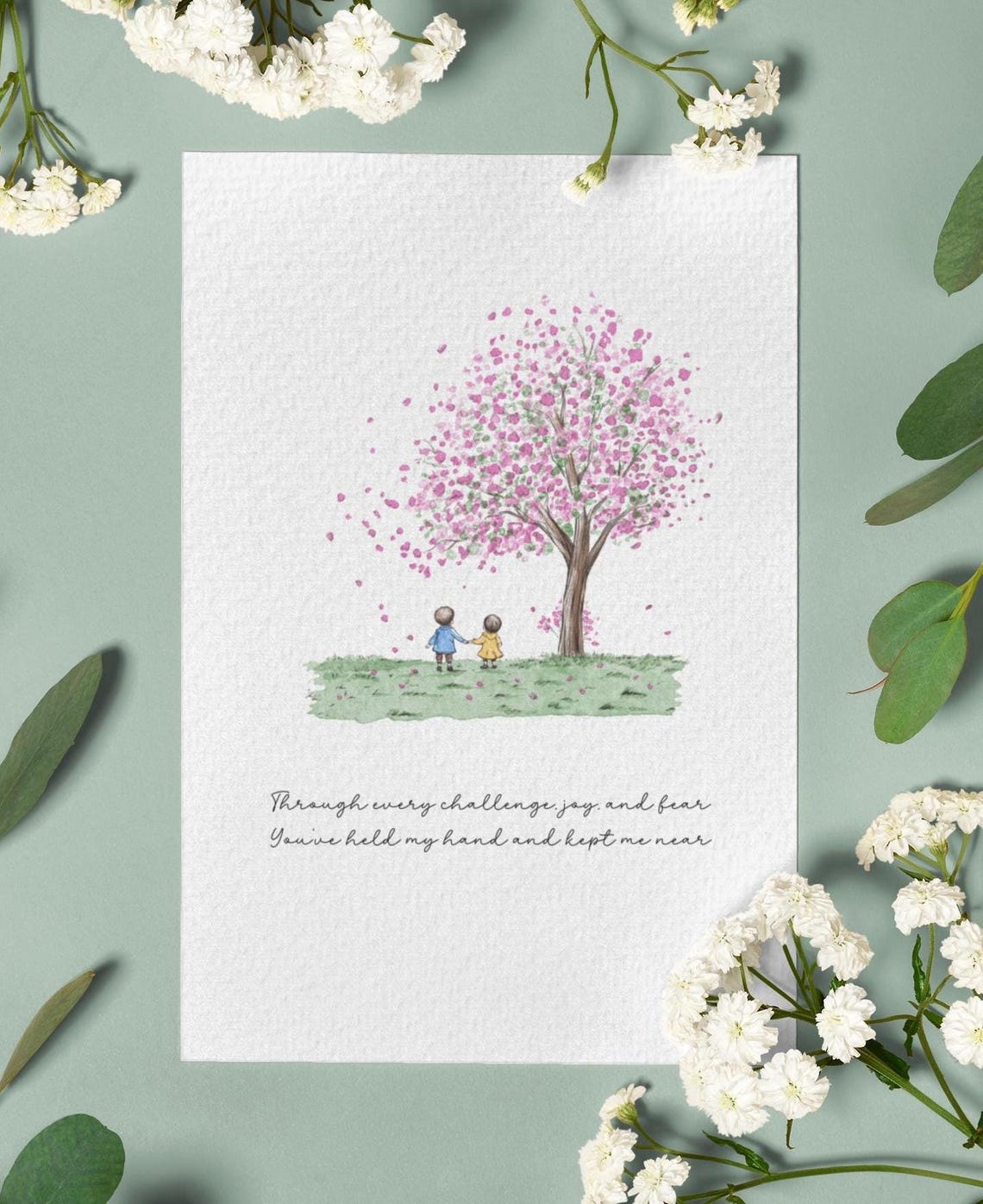 Handmade Watercolor Greeting Card: Cherry Blossom Tree, Love ...