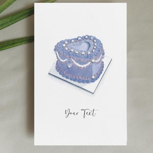 Carte de voeux dessinée à la main, anniversaire, Saint-Valentin, fiançailles, anniversaire, gâteau coeur vintage bleu violet, fait maison, fait main, aquarelle