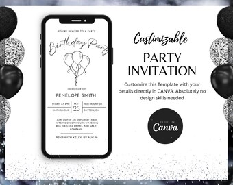 Mobile Birthday Party Invitation: Editable Canva Template, Digital Party Evite