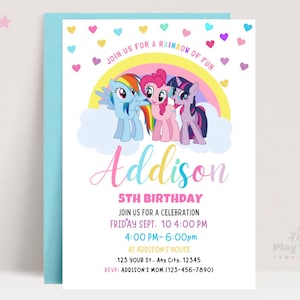 Invitation Mon petit poney | Modèle d'invitation d'anniversaire petite fille mon petit poney | Invitation d'anniversaire modifiable petit poney | Téléchargement numérique