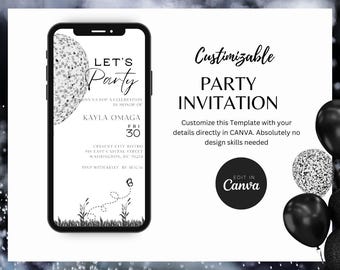 Editable Celebration Invitation: Canva Birthday Template, Digital Party Evite Download