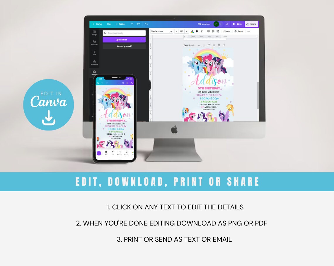 My Little Pony Invitation My Little Pony Birthday Invitation Printable ...