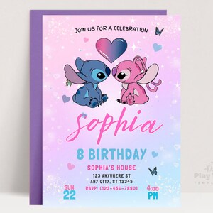 Editable Stitch Party invitation Template, Printable Birthday Party Invitations, Digital Kids Party Invite , Invite, Editable Invitation,