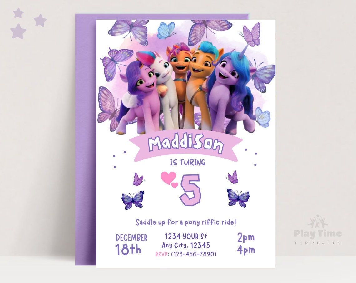 Editable My Little Pony Birthday Invitation | My Little Pony Party Invite | Girl Purple Theme Invitation | Download Printable Template - Etsy for Free My Little Pony Party Invitations Printable