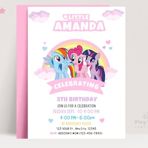 Verjaardagsuitnodiging My Little Pony: themafeest meisjes (digitale uitnodiging)