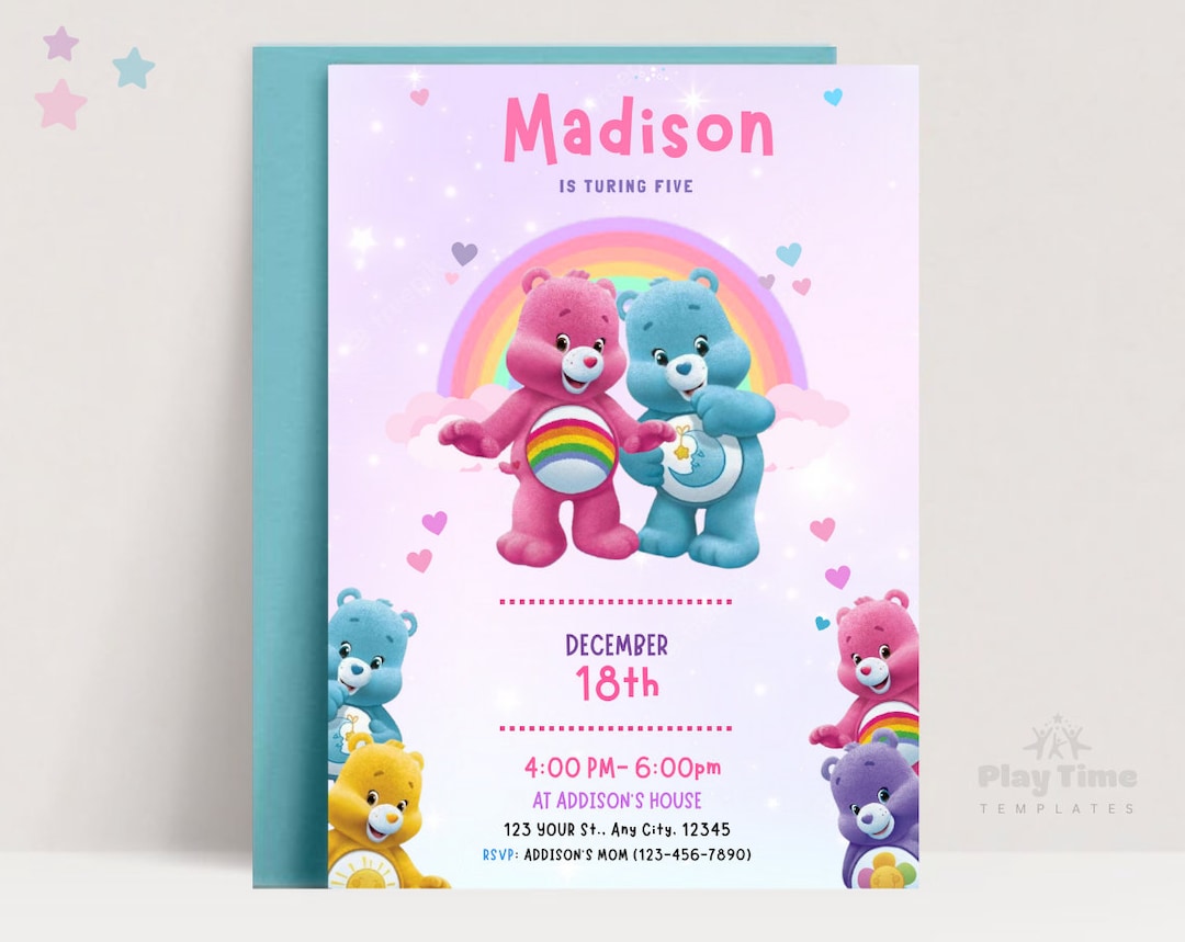 Care Bears Printable Birthday Invitation - Birthday Invitation ...