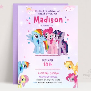 Bewerkbare My Little Pony-verjaardagsuitnodiging: Canva Party-sjabloon (digitale download)