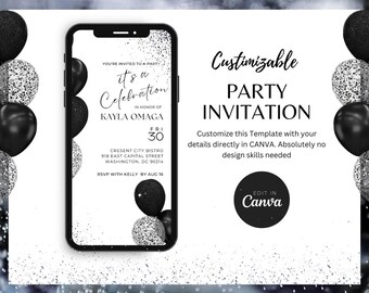 Birthday Party Invitation: Editable Canva Template, Digital Celebration Evite Instant Download