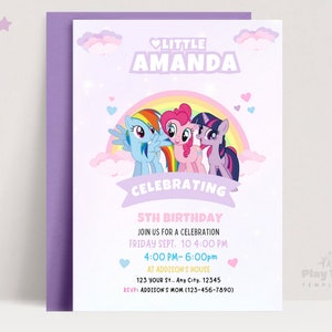 My Little Pony Einladung | My Little Pony Geburtstagsparty Einladung Vorlage | Printable My Little Pony Geburtstag Invite | Bearbeitbar in Canva