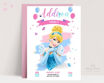 Cinderella Geburtstagseinladung: Druckbare Prinzessin Invite (bearbeitbar in Canva)