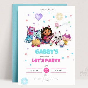 Invitation d’anniversaire modifiable Gabby Dollhouse, Invitation à la fête d’anniversaire Gabby, Invitation d’anniversaire fille, , Invitation Gabby, Carte d’anniversaire