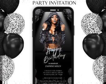 Folleto de invitación de cumpleaños de Luxury Club: plantilla editable de Canva, elegante invitación de fiesta para ella