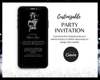 It's a Party Mobile Birthday Invitation: Editable Canva Template, Digital Party Evite Download