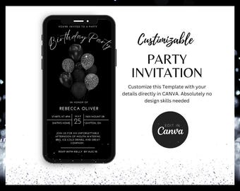 Birthday Party Invitation: Editable Canva Template, Digital Celebration Evite Instant Download