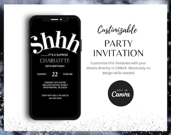 Surprise Birthday Invitation: Editable Canva Template, Digital Party Evite for Celebration