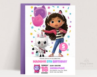 Convite de aniversário da Gabby's Dollhouse: convite editável para festa infantil (digital)