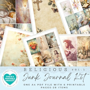 Kit de Diário Religioso | 28 Itens | Papéis de Diário Religioso | Kit de Papel para Scrapbook | Folha de Colagem Religiosa | Padrões Religiosos | Primeira Comunhão