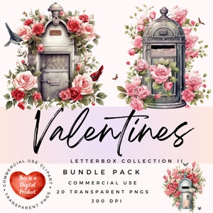 Clipart cassetta postale di San Valentino / Cassetta postale vintage / Clipart di San Valentino / Scrapbooking / Diario spazzatura / Artigianato di carta / Ephemera