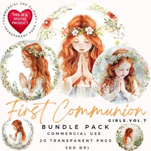Erstkommunion Mädchen Clipart | Religiöse Clipart | Heilige Kommunion | Hochwertige PNGs | Scrapbooking | Papiermodelle | Religiöses Ephemera