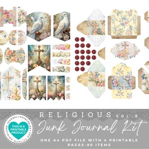 Kit per diario religioso con oggetti inutili / 90 articoli / Carta per diario con oggetti inutili/Kit di carta per album digitali/Fogli/Motivi religiosi/Materiali effimeri/Immagini religiose